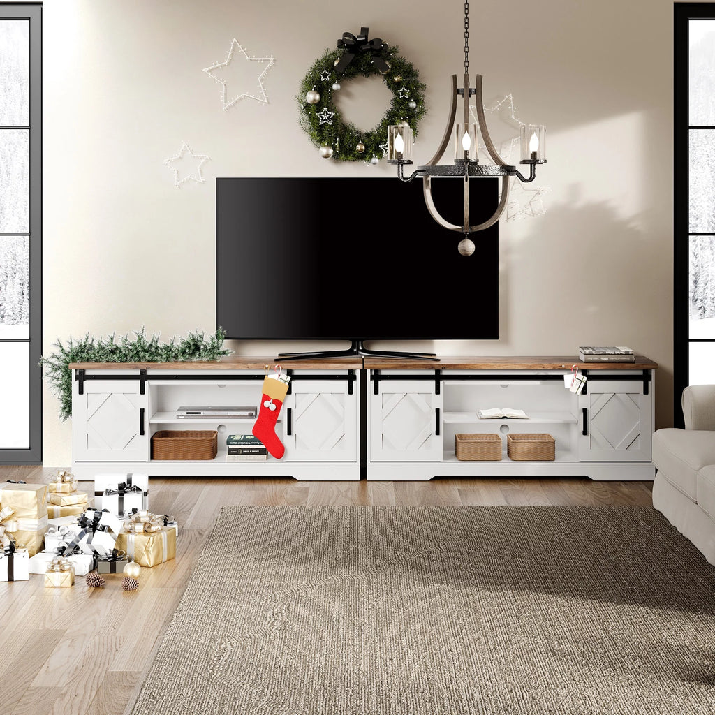 White Wood TV Stand with Sliding Barn Door F612790
