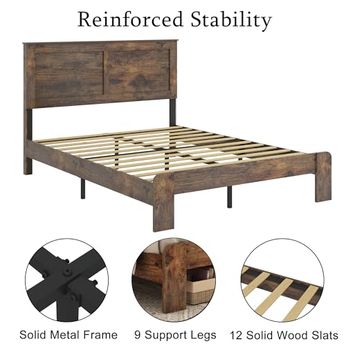 Queen Size Dark Brown Wood Platform Bed Frame R717