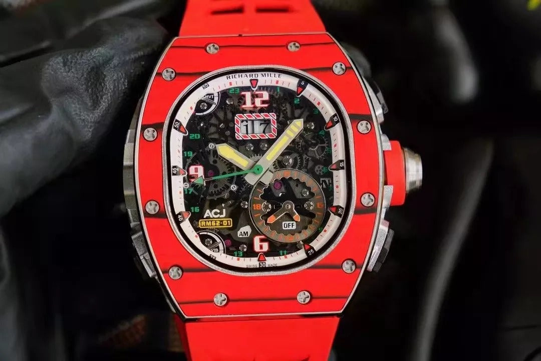 Tourbillon Vibrating Alarm Red Bezel Red Rubber Strap Y90744