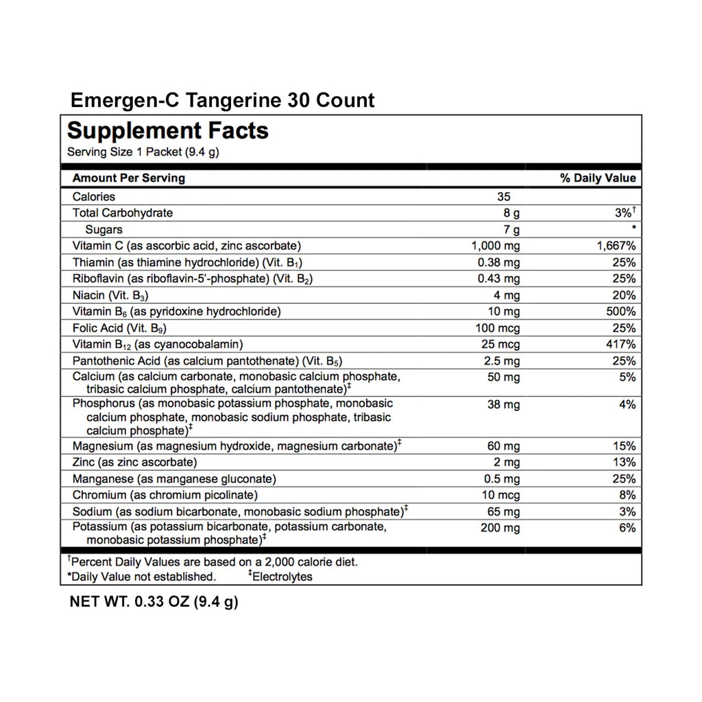 30 Count Tangerine Flavor Dietary Supplement Drink Mix with 1000 mg Vitamin C, 0.33 Ounce Packets K86304