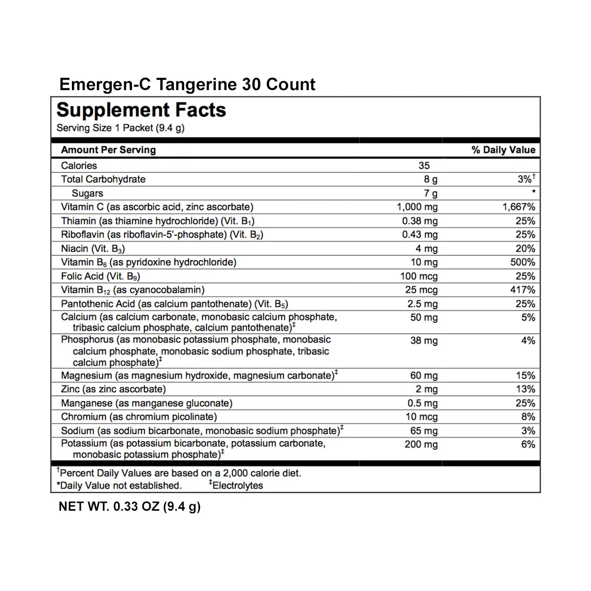 30 Count Tangerine Flavor Dietary Supplement Drink Mix with 1000 mg Vitamin C, 0.33 Ounce Packets K86304