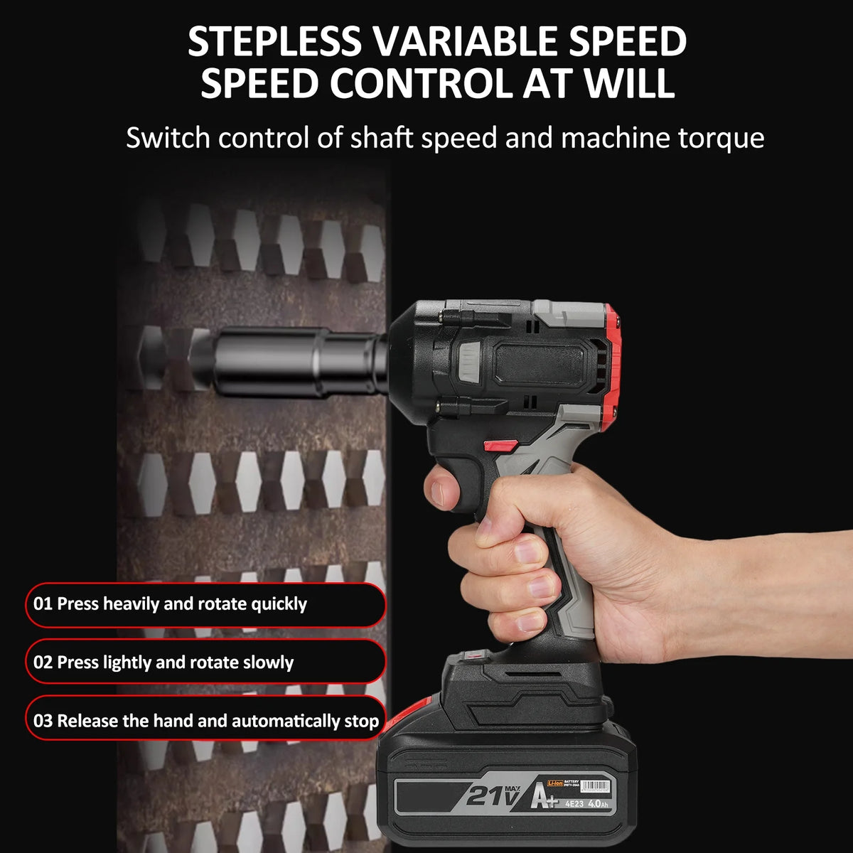 1/2 Inch 21v Electric Wrench with 4.0ah Battery and 17pcs Y618096