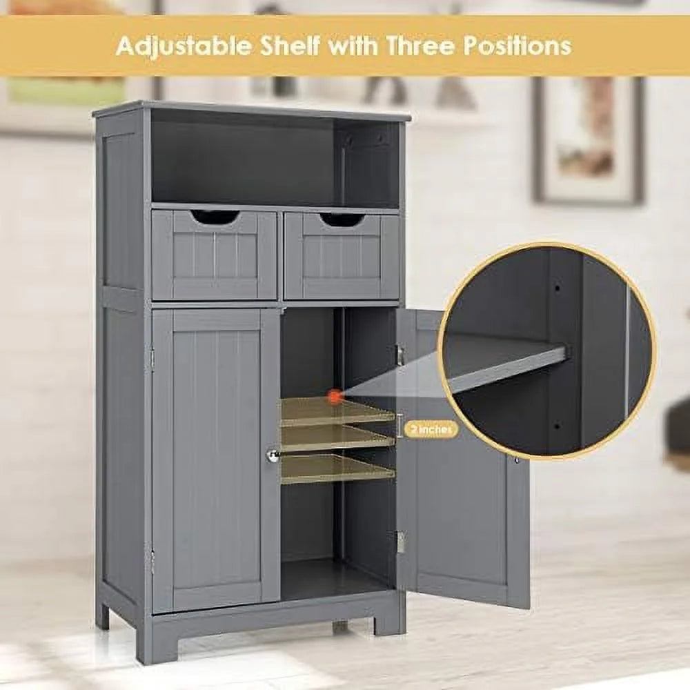Grey Bathroom Floor Cabinet with 2 Doors and 2 Drawers A499