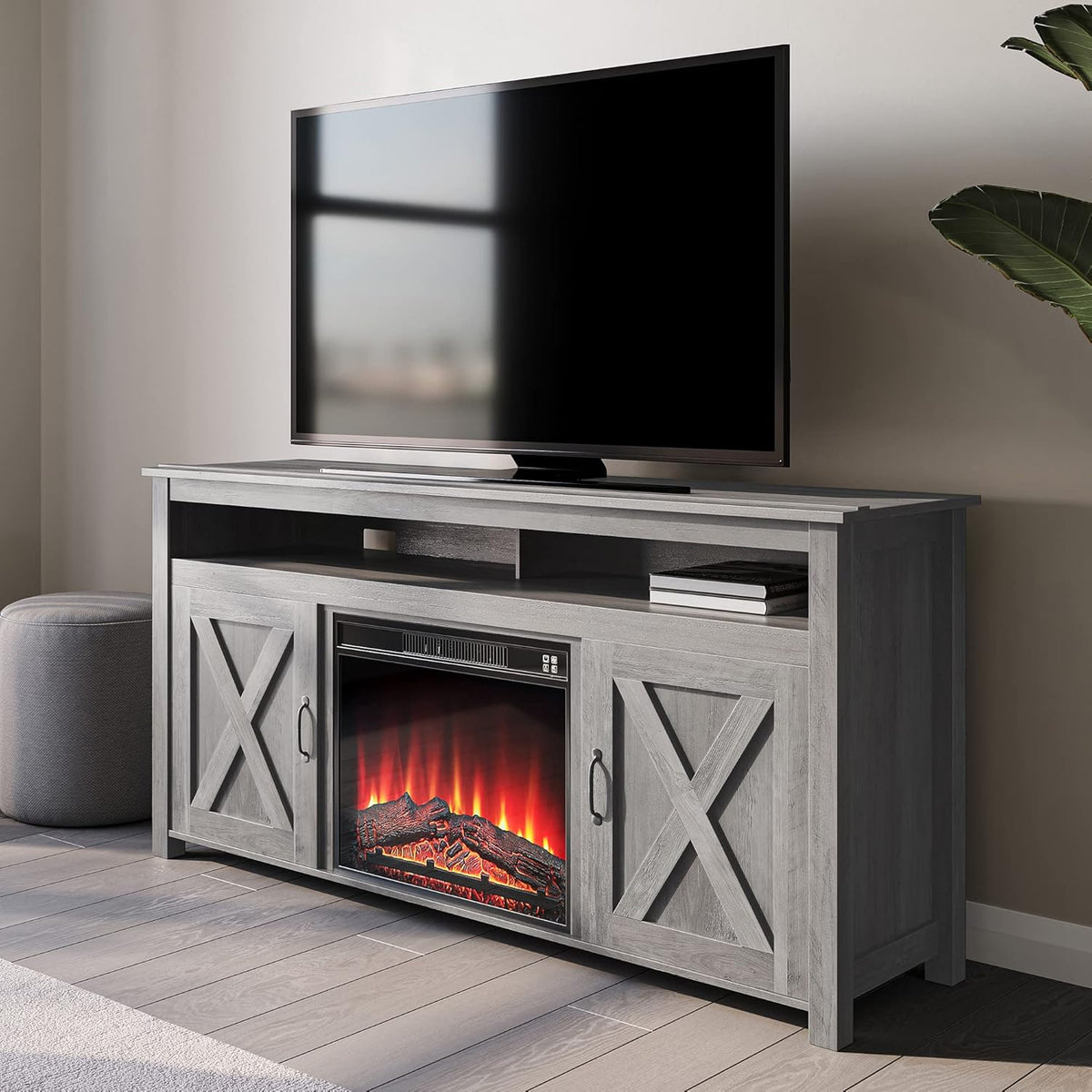 Wood Electric Fireplace TV Stand for TVs up to 65 Inches C29864
