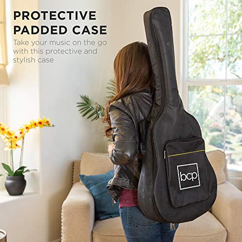 Natural Full Size Acoustic Guitar Starter Set with Case, Strap, Capo, Strings, Picks Y5108