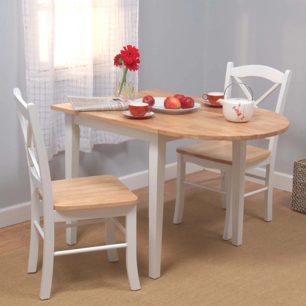 3-piece Drop Leaf Dining Set White Natural X936