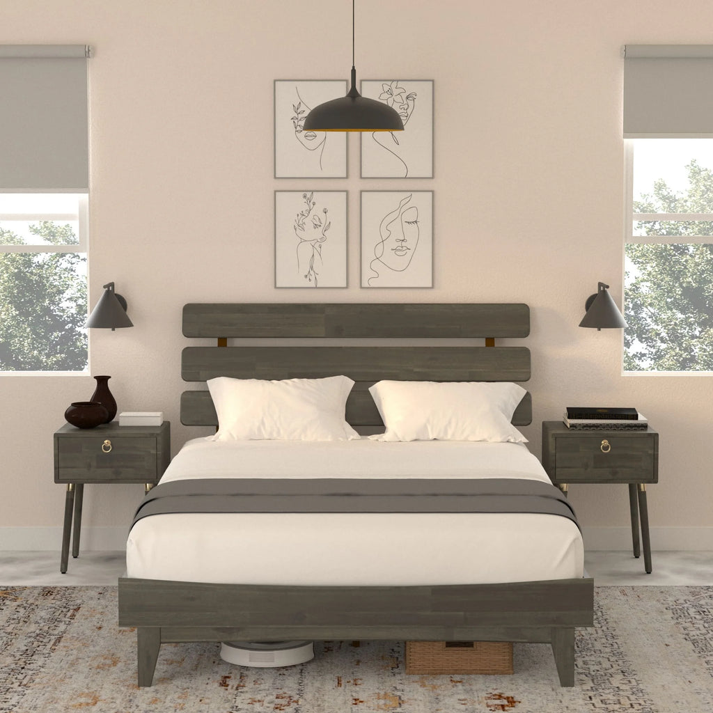 Queen Adjustable Headboard Solid Wood Bed Frame K4573