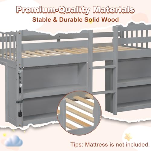 Twin Over Twin Solid Wood Bunk Bed with Trundle and Storage Stairway K650