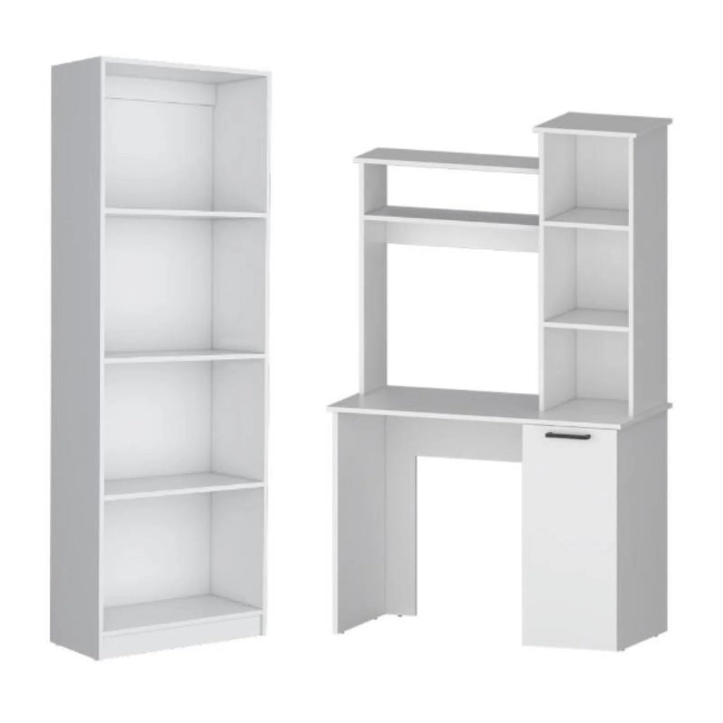 2-Piece Set with Computer Desk and Wood Bookcase in White W943