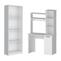 2-Piece Set with Computer Desk and Wood Bookcase in White W943