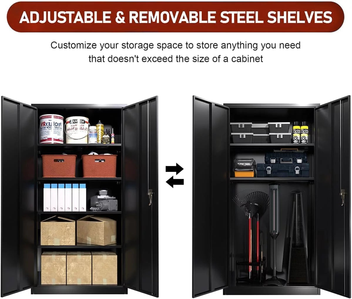 71 In Black Metal Storage Cabinet with Locking Doors and Adjustable Shelves M9855