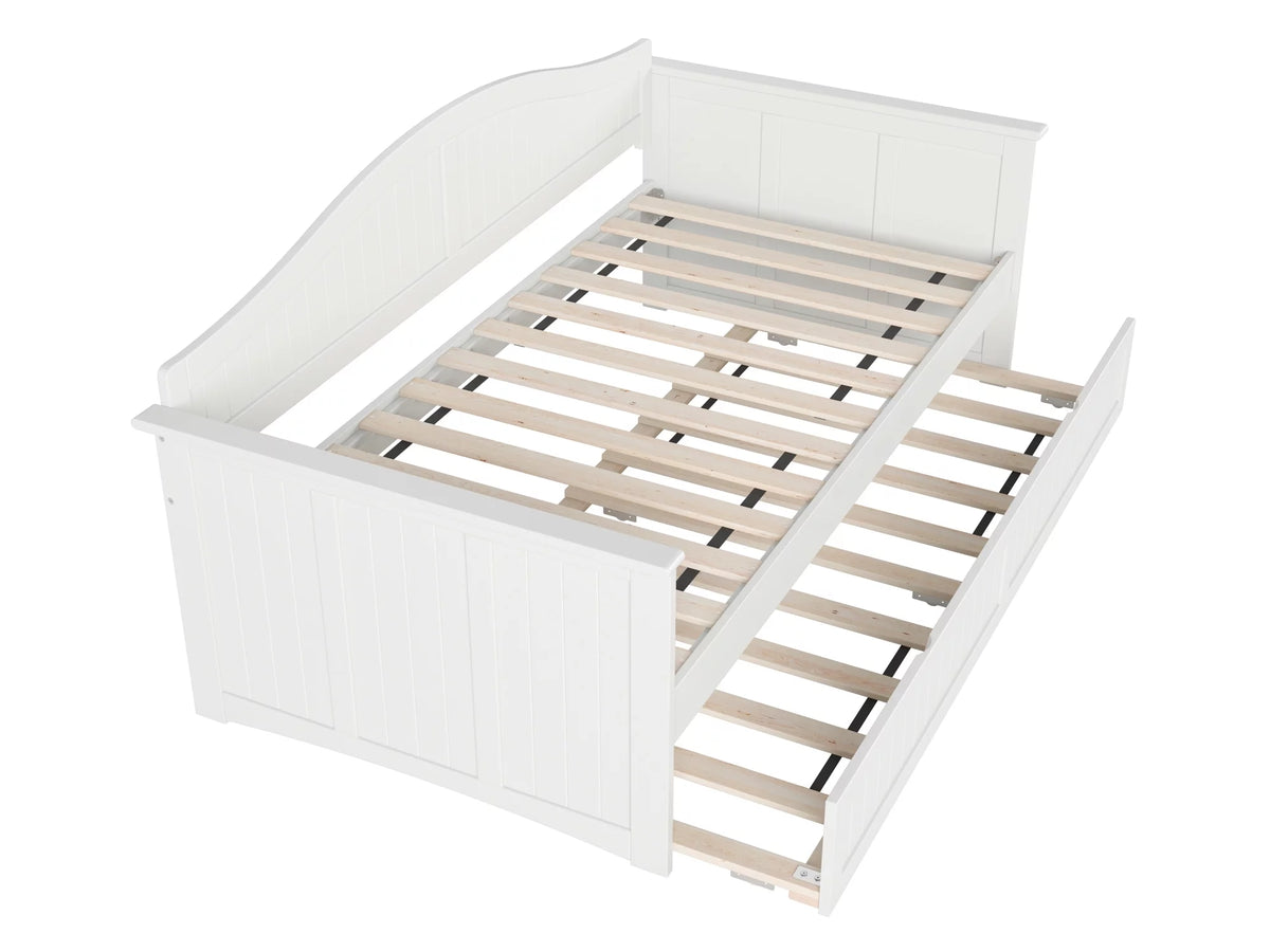 White Twin Size Wood Daybed with Trundle T749342