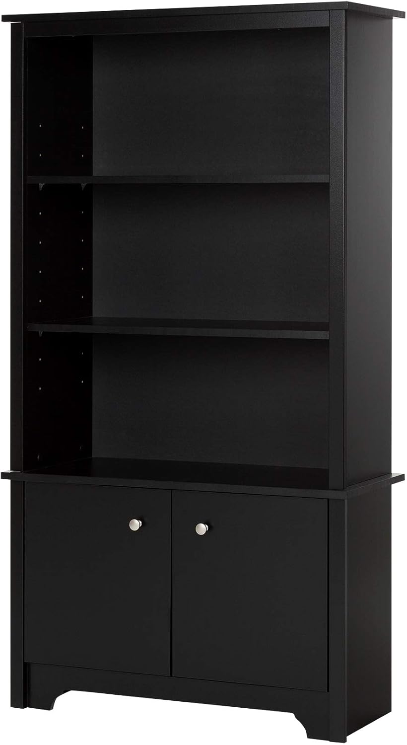 Pure Black 3-Shelf Bookcase with 2 Doors O556345