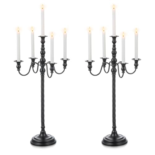 Black 28 Inches 5 Arm Metal Candelabra Set of 2 T397