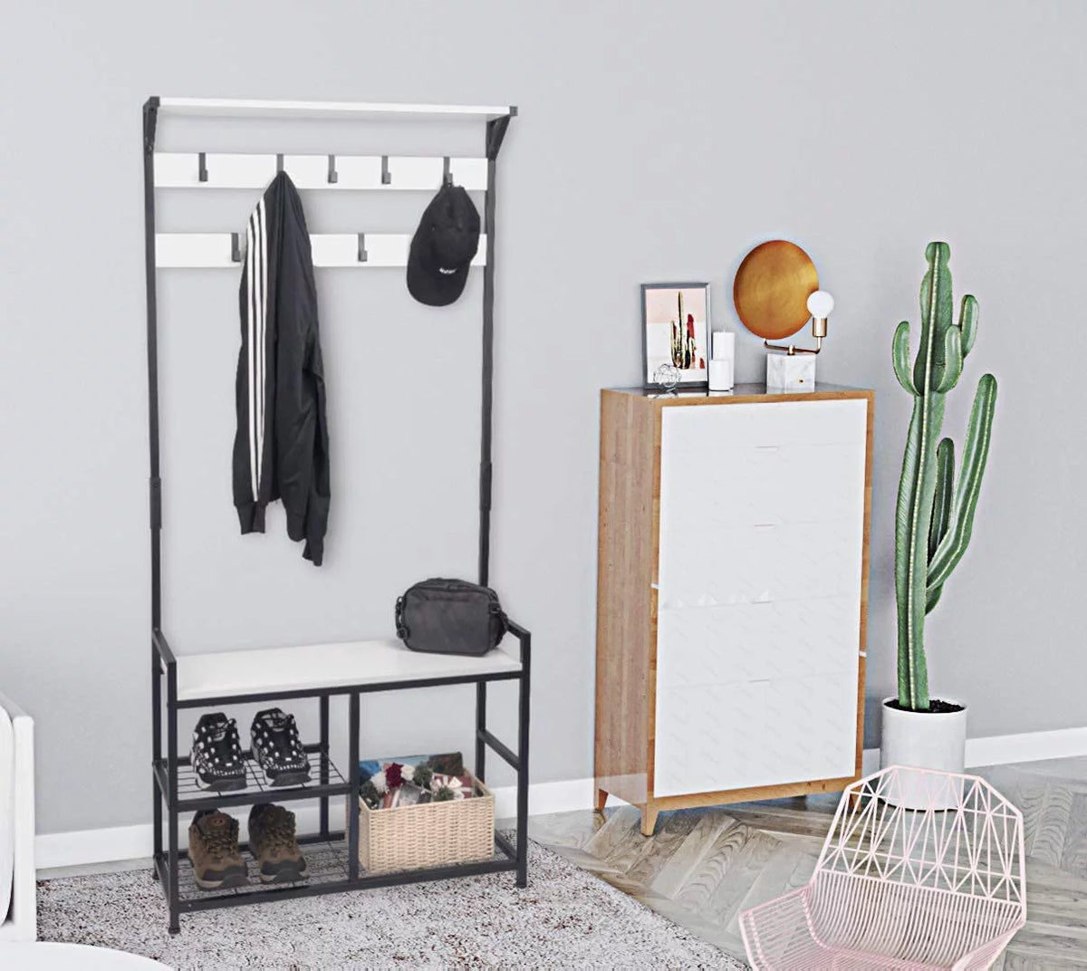 Coat Rack Shoe Bench with Metal Frame P4122