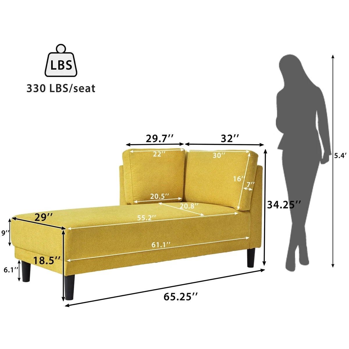 65" Mid-Century Modern Fabric Corner Lounge Chair T316