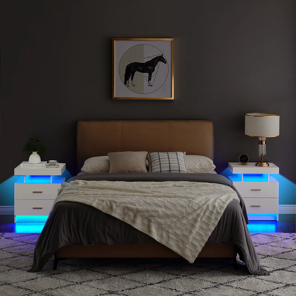 Black 2 Drawer LED Nightstand with Wireless Charging Station P802