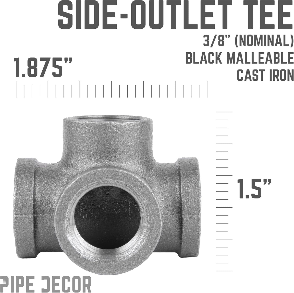 3/8 Inch Side Outlet Tee Malleable Cast Iron Industrial Fitting (8 Pack) V201