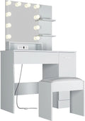 White Vanity Desk with Charging Station and Drawer O18241