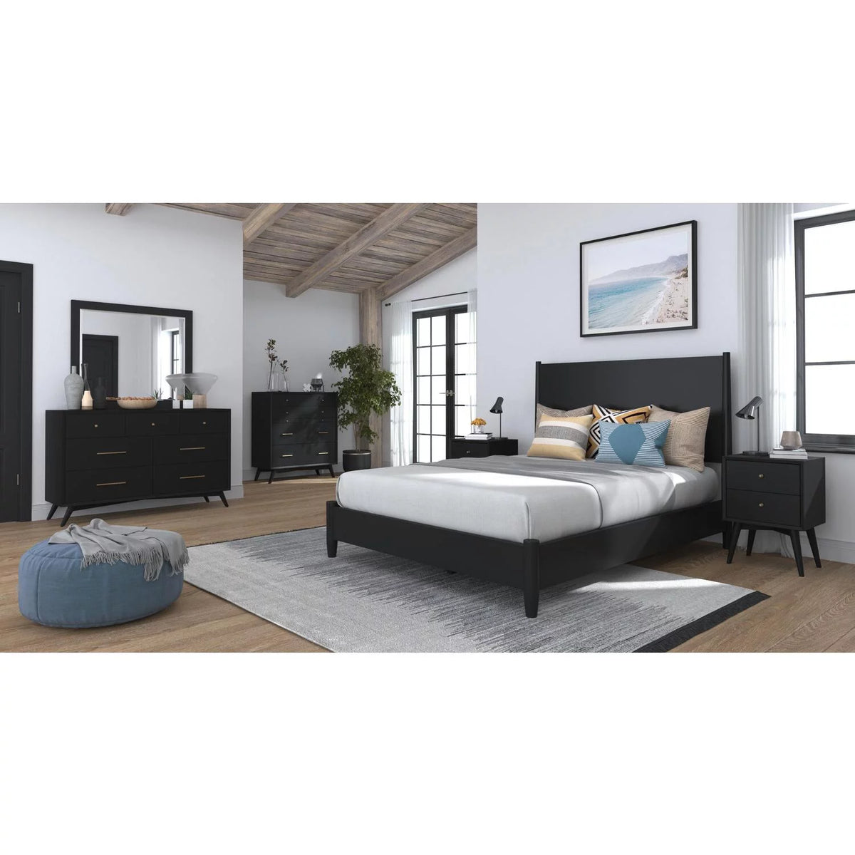 Black Wood Queen Panel Bed P51576