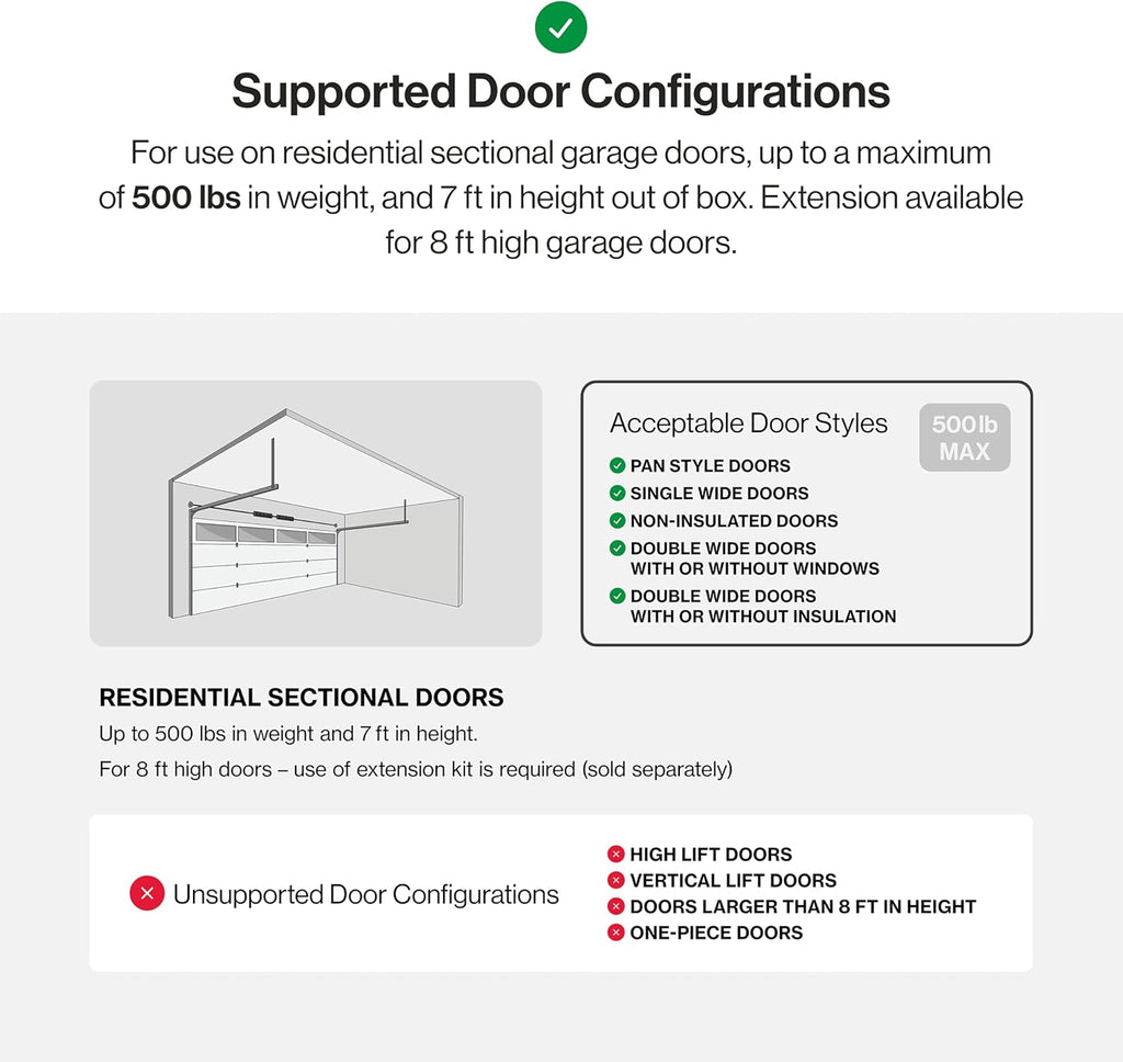 Smart Garage Door Opener with WiFi and Battery Backup, Black/White V2234