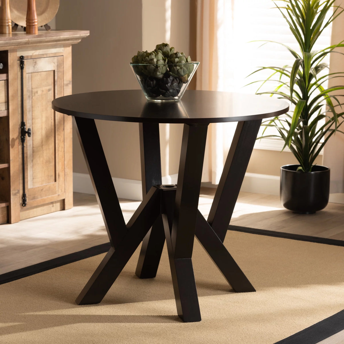 Dark Brown Round Wood Dining Table J206394
