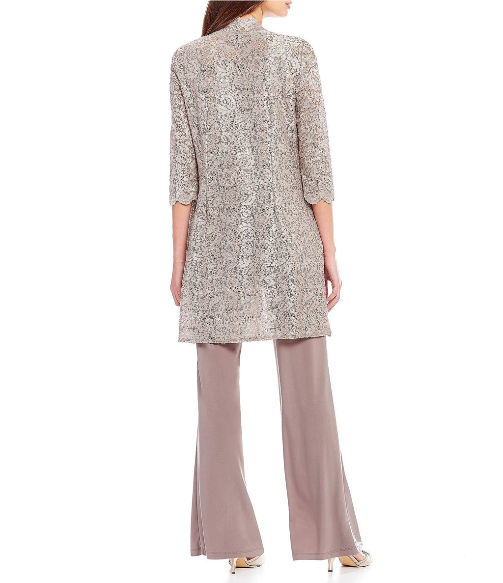 3-Piece Sequin Lace Duster Pant Set D714