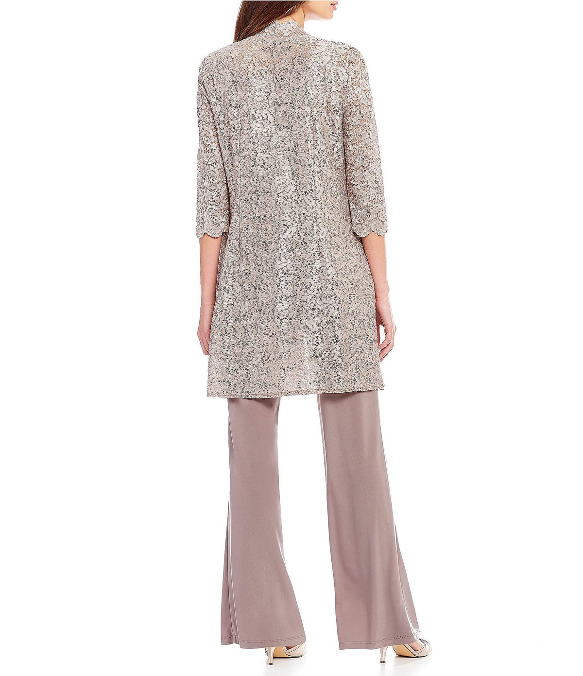 3-Piece Sequin Lace Duster Pant Set D714