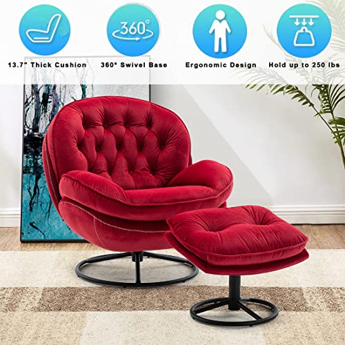 Velvet Swivel Accent Chair with Ottoman Set (Fruit Green) E536