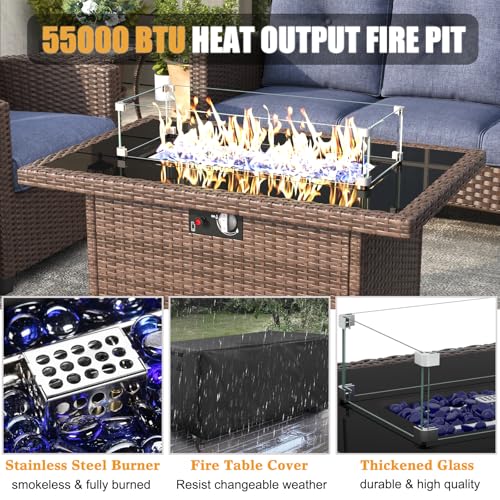 4 Piece Wicker Patio Furniture Set with Fire Pit Table Z2876
