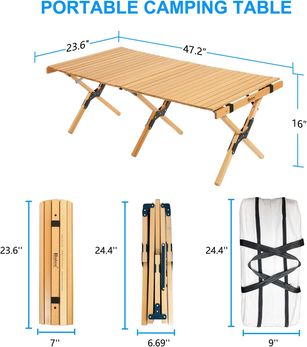 4ft Foldable Wooden Picnic Table with Carry Bag B998639