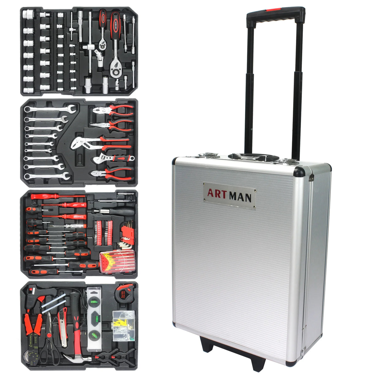 899PCS White Hand Tool Set with Rolling Tool Box W20427