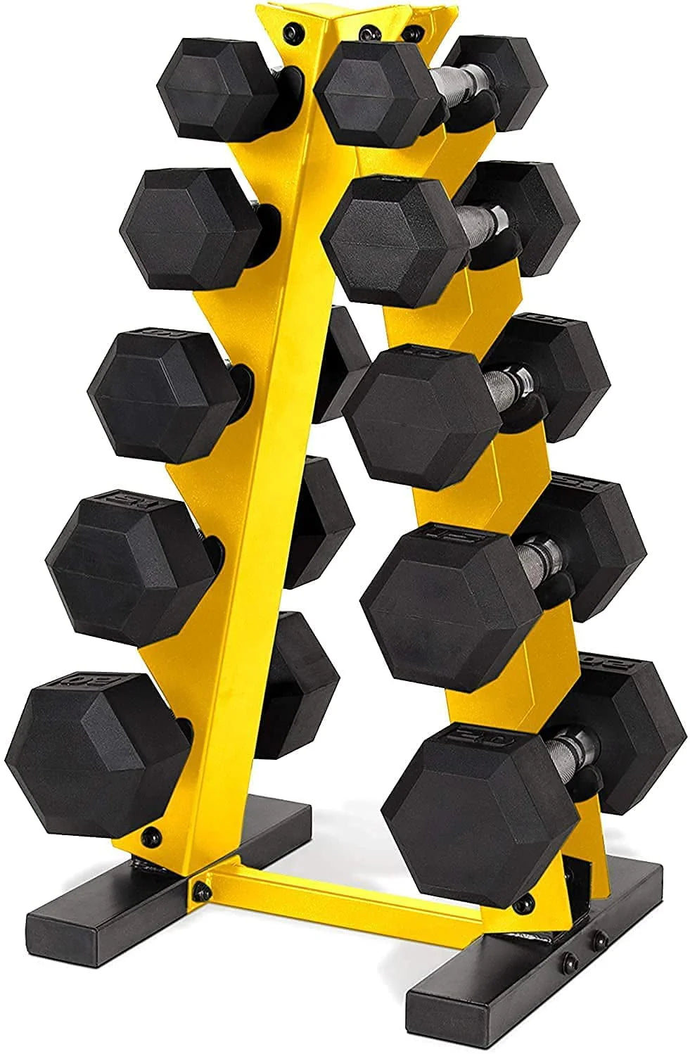 5-25 Lb. Rubber Coated Hex Dumbbell Set with Storage Rack N57976