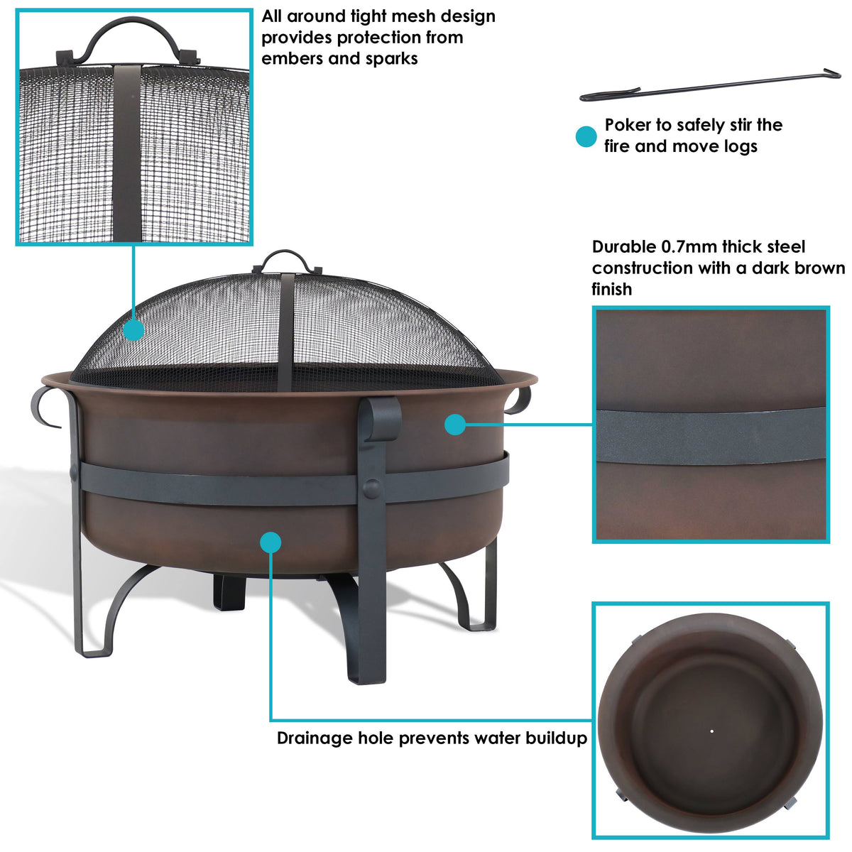 Bronze Steel Fire Pit with Spark Screen - 29-inch I752132