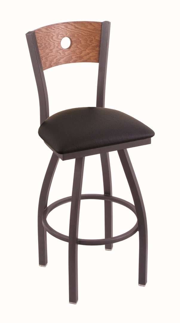 36x22 Swivel Stool with Medium Oak Back and Black Vinyl Seat N9141