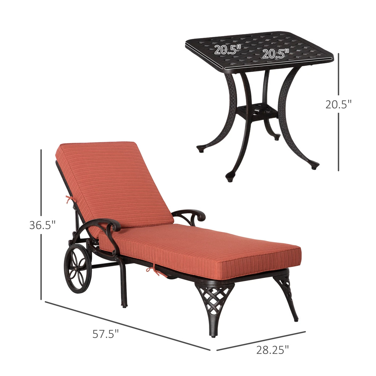 Adjustable Outdoor Chaise Lounge Chair and Side Table Set U7164