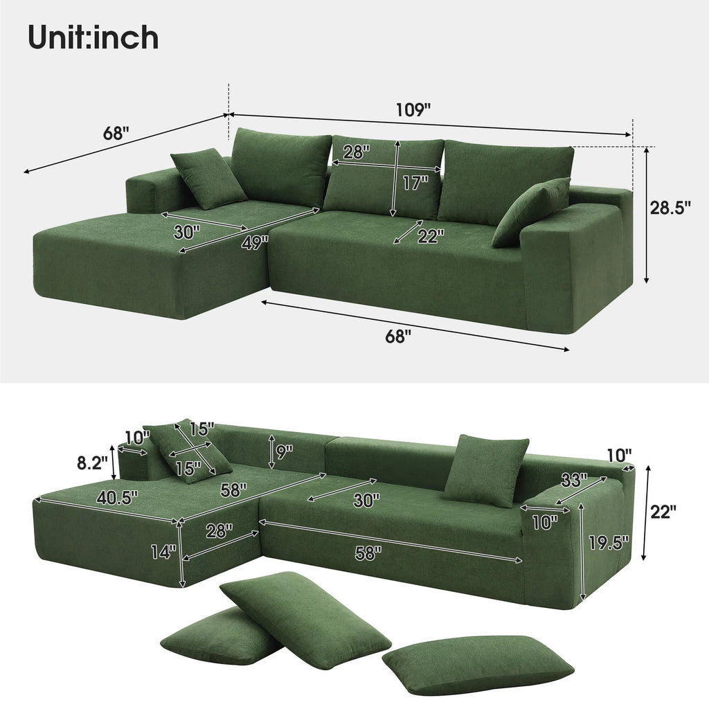 L-Shape 3 Seat Sectional Couch L9836