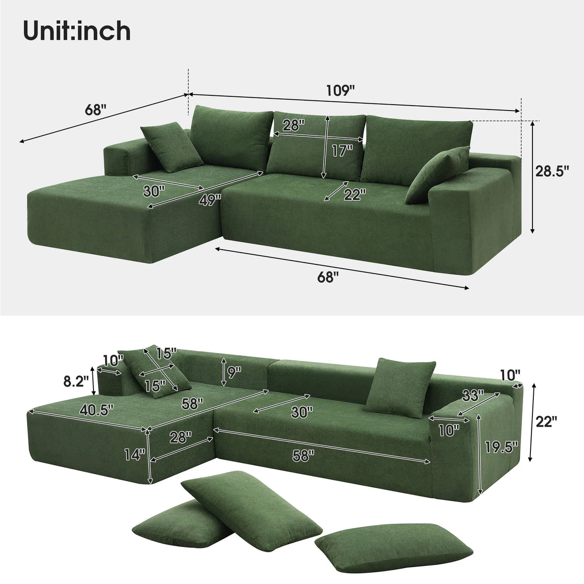 L-Shape 3 Seat Sectional Couch L9836