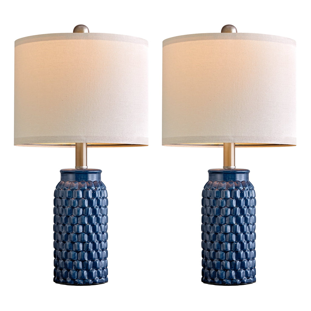 Modern Table Lamp Set of 2 Dark Blue Ceramic C911601
