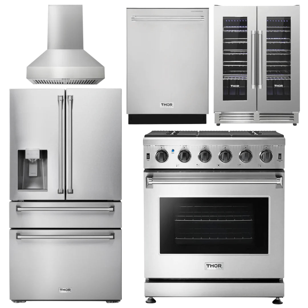 30 Propane Gas Range, Range Hood, Refrigerator, Dishwasher, Wine Cooler D3689