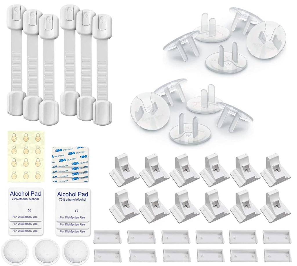 24 Outlet Covers with 12 Magnetic Cabinet Locks and 6 Safety Strap Locks J84083