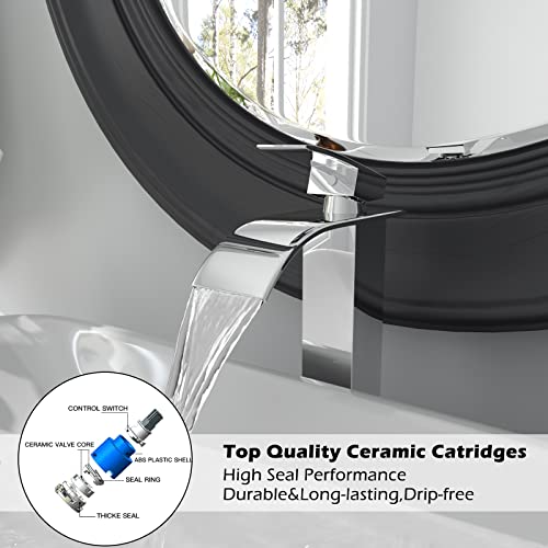 Waterfall Chrome Single Hole Bathroom Faucet with Pop up Drain Y44354