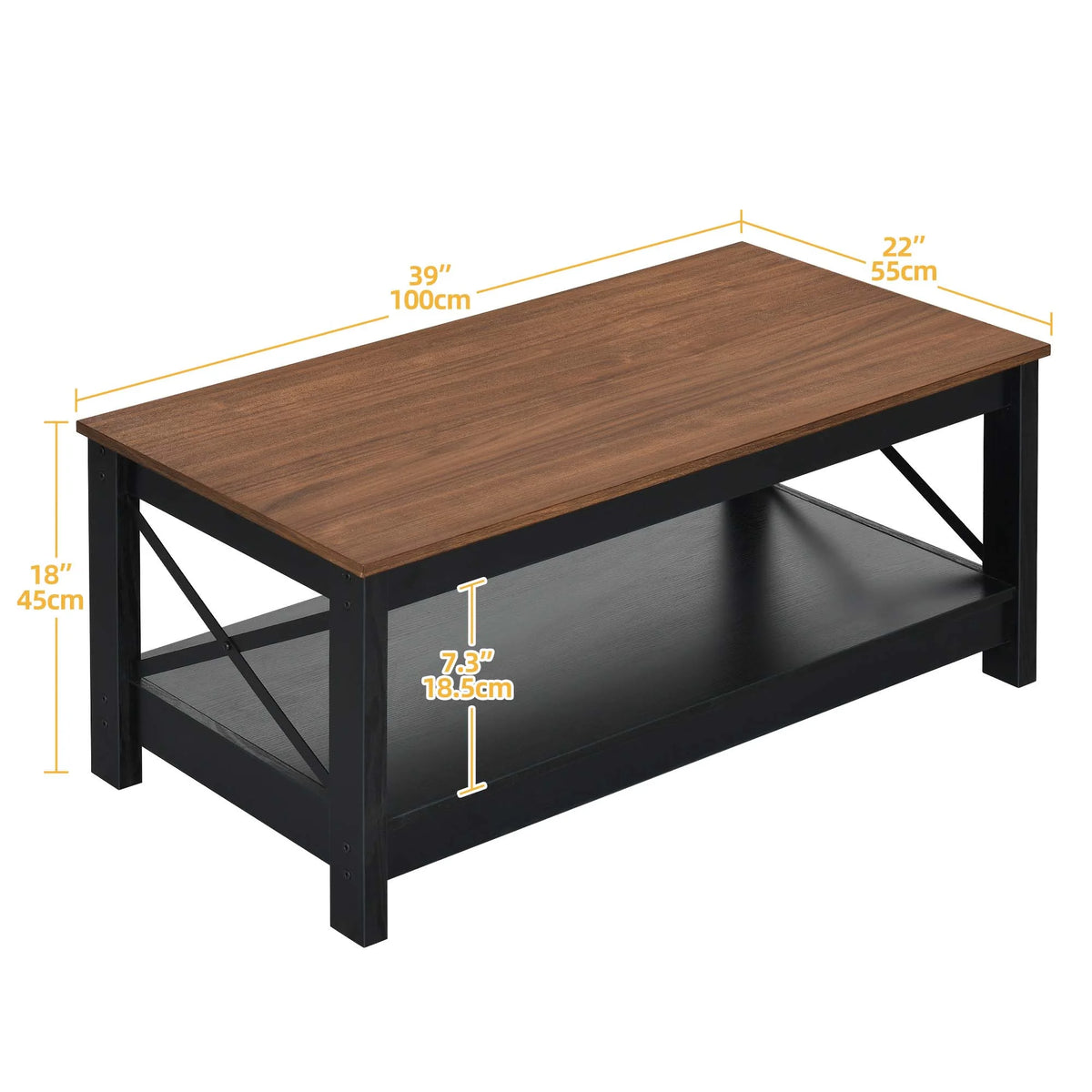 2-Tier Brown Coffee Table with Open Storage Shelf O826240