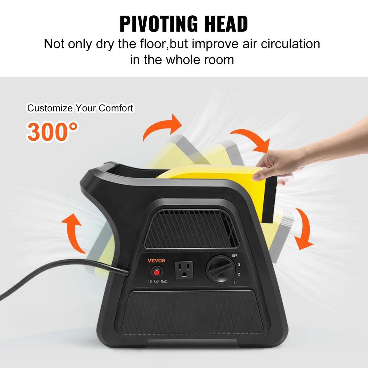 600 CFM 3-Speed Portable Air Mover Floor Blower Fan with Timer S198