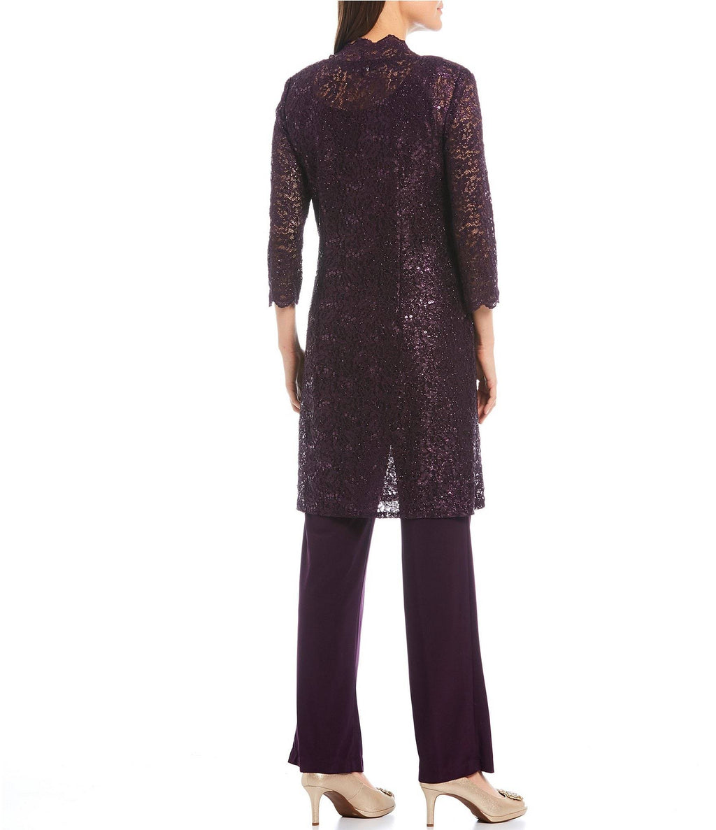 3-Piece Sequin Lace Duster Pant Set D714