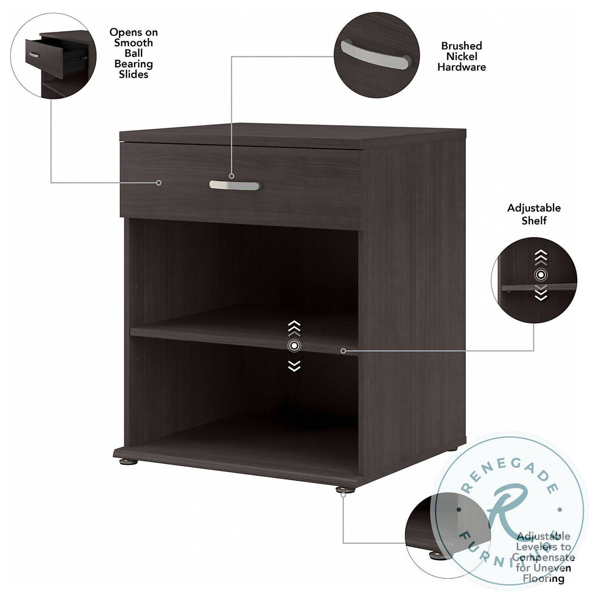 Storm Gray Floor Storage Cabinet with Drawer and Shelves D82058