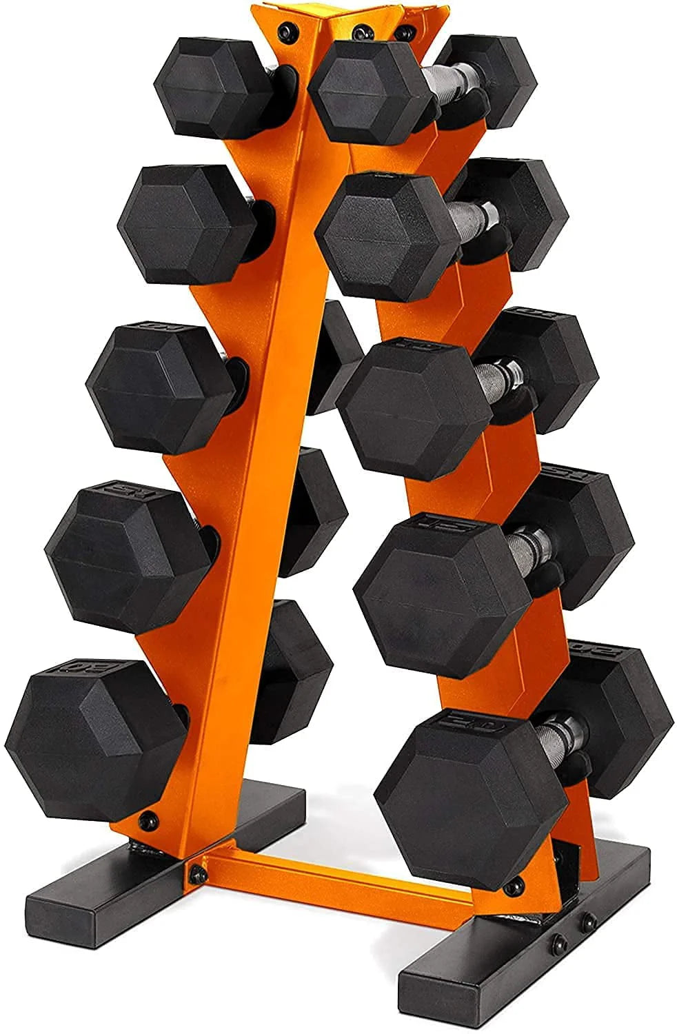 5-25 Lb. Rubber Coated Hex Dumbbell Set with Storage Rack N57976