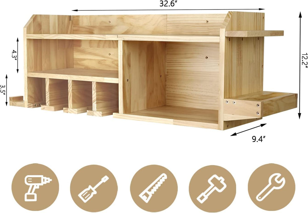 Power Tool Organizer Wall Mount, Drill Holder Storage with 5 Tool Slots S740