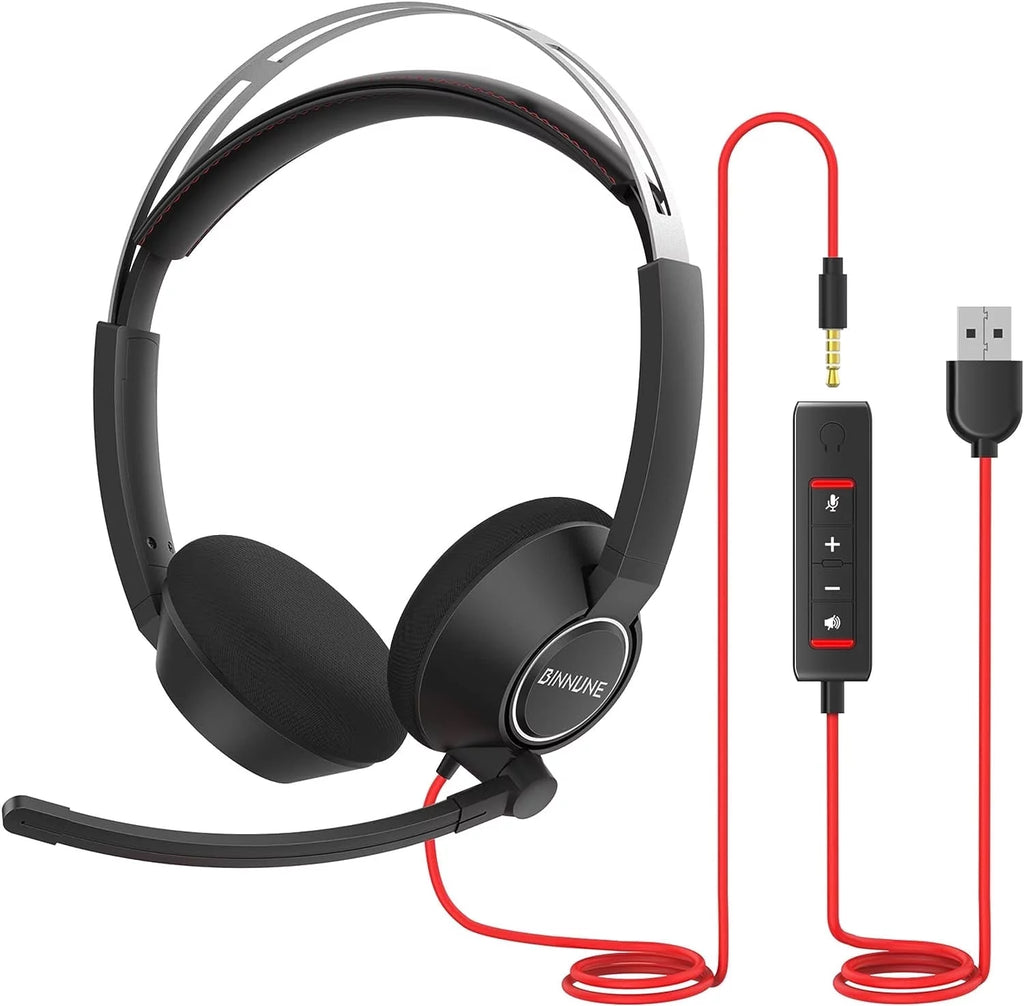 USB Stereo Headset with Mic Wired Headphones with in-Line Volume Control 3.5mm Jack T435252