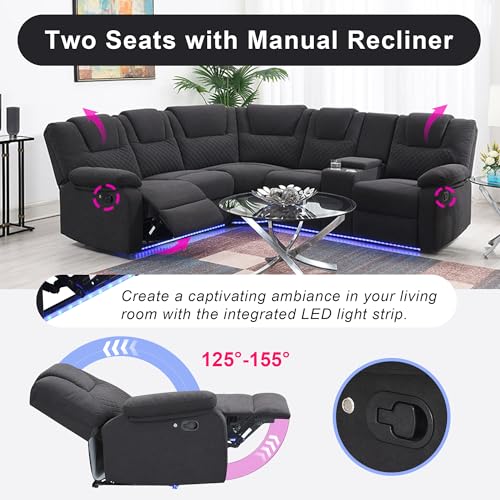 94'' L-Shaped Velvet Reclining Sectional Couch with LED Light and Storage Box Y18704